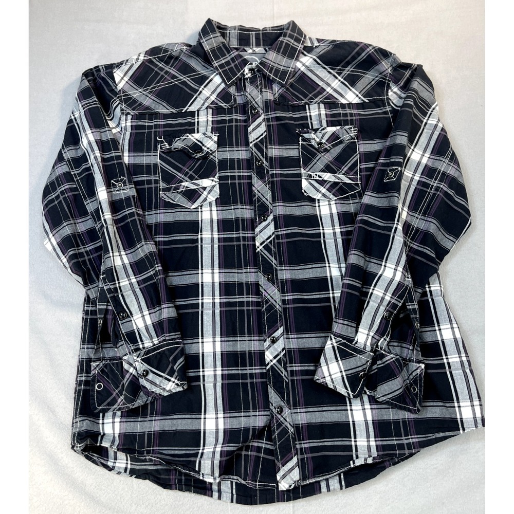 BKE Shirt XL Mens Black White Gray Check Pearl Snap Athletic fit Casual